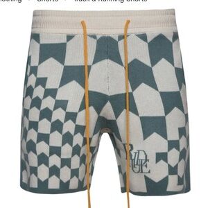 Rhude Racing Monogram Knit Shorts Ivory Sage Geometric Pattern size L made USA